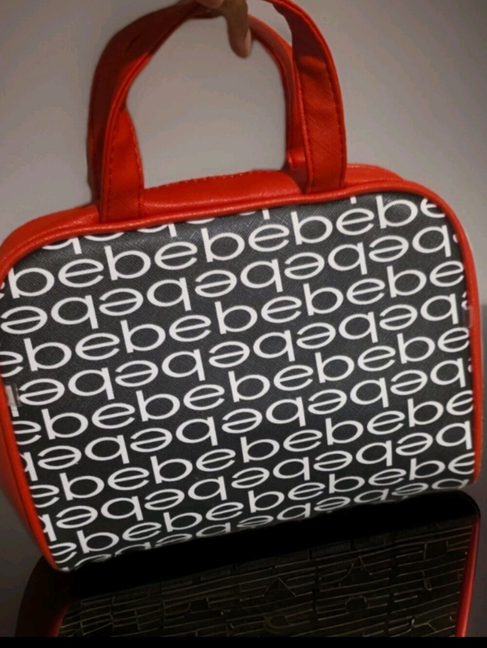 Bebe Travel Zip Around Black/ Red with White Lettering Cosmetic Travel Bag